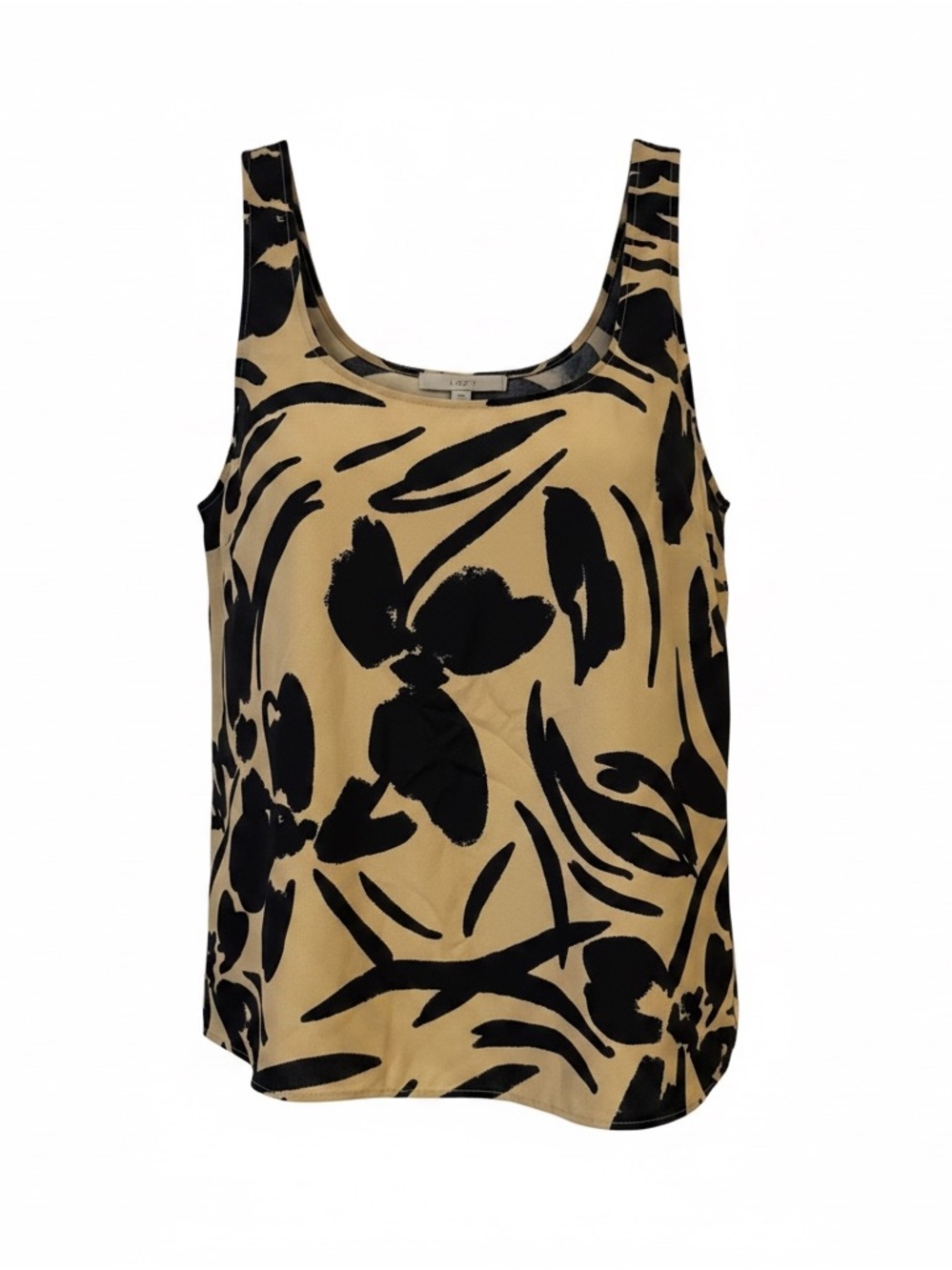 LOFT XXL Beige Black Floral Tank Top Sleeveless Scoop Neck Blouse Abstract